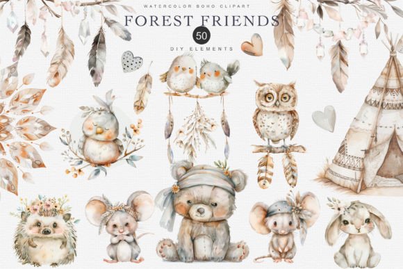 Download Woodland Boho Animal Clipart Set - Animal clipart Collection