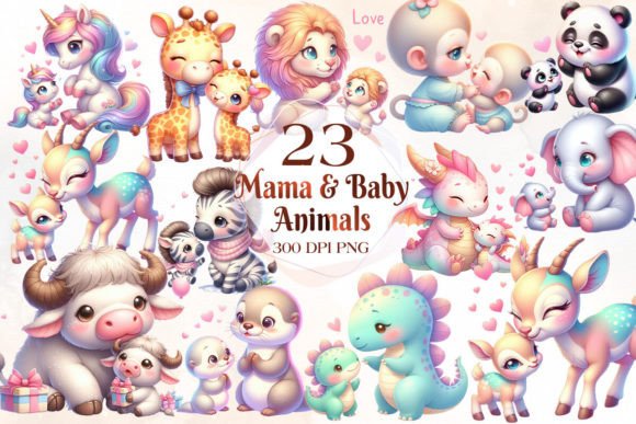 Download Mom and Baby Safari Animal Clipart - Animal clipart Collection