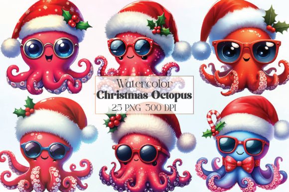 Download Watercolor Christmas Octopus Clipart - Premium Resources