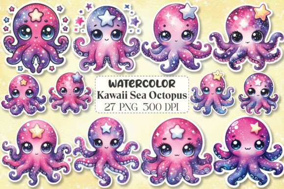 Download Kawaii Sea Octopus Clipart Stickers PNG - Premium Resources