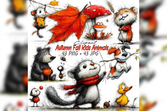 Download Whimsical Autumn Kids Animal Clipart Set - Animal clipart Collection