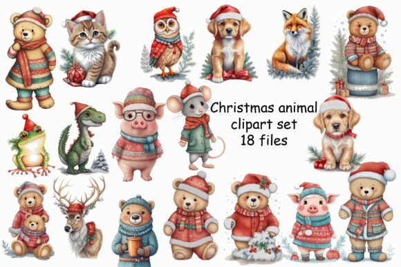 Download Watercolor Christmas Animal Clipart Set - Animal clipart Collection