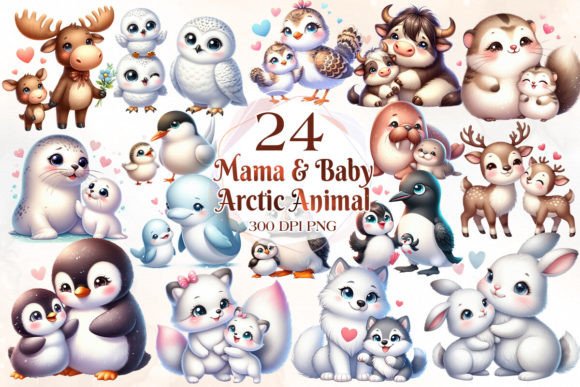 Download Mom and Baby Arctic Animal Clipart - Animal clipart Collection