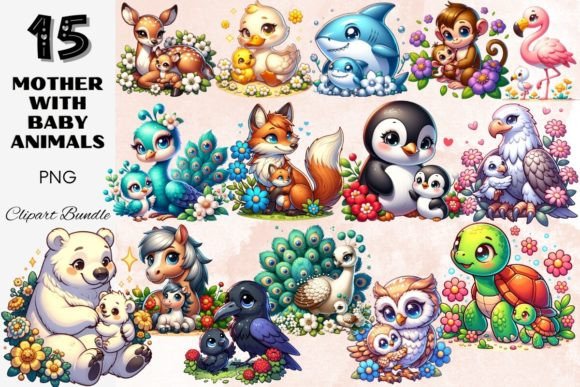 Download Cute Mother &amp; Baby Animal Clipart Set - Animal clipart Collection