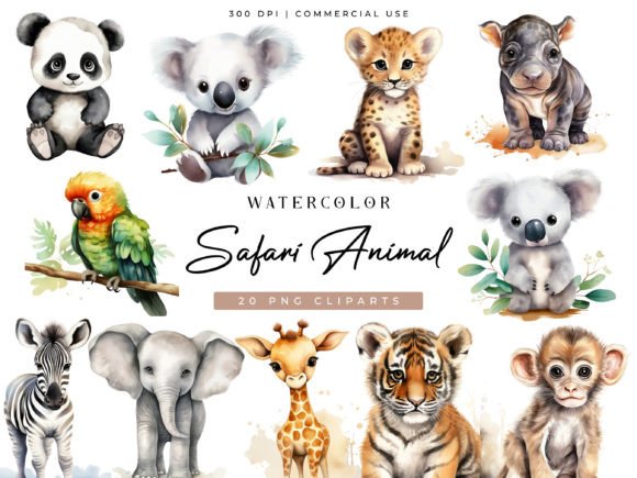Download Watercolor Safari Animal Clipart Bundle - Animal clipart Collection