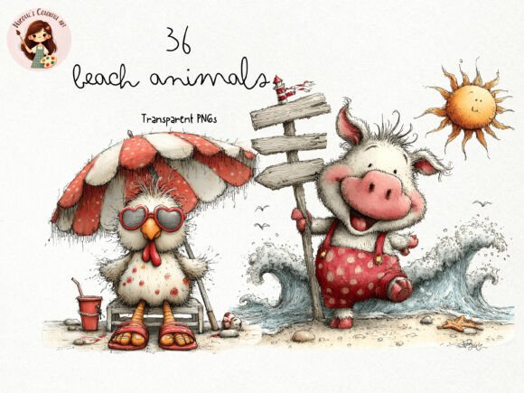 Download Beach Farm Animals PNG Clipart Set - Farm animals png Collection