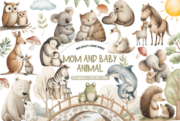 Download Mom and Baby Animal Clipart Bundle - Animal clipart Collection