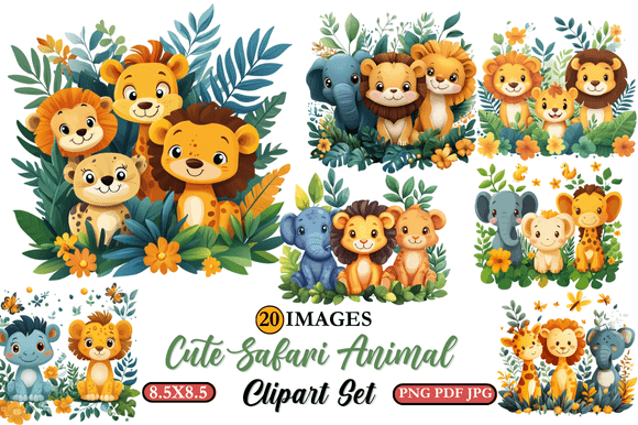 Download Cute Safari Animal Clipart Set - Animal clipart Collection