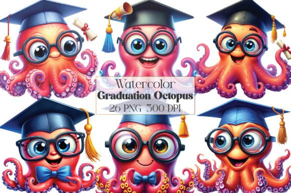 Download Watercolor Graduation Octopus Clipart - Premium Resources