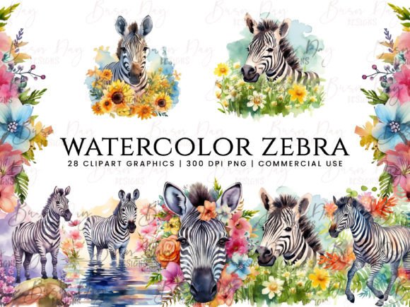 Download Watercolor Zebra Clipart Bundle Design - Zebra Collection