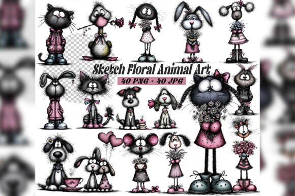 Download Whimsical Floral Animal Clipart Set - Animal clipart Collection